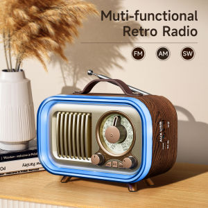 Portable Radio with RGB Mood Light Wireless FM/AM/SW Radio Multicolor Night Light & Party Speaker Vintage Style