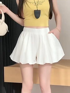 Crush Fashion Korean Sweet Puffy Mini Skirt Women Elastic High Waist Bubble Skort Lightweight Casual Fashion Bottoms