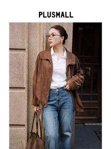 Soft Velvet Latte Mellow Drape Vintage Turn-down Collar Worker Motorcycle Jacket