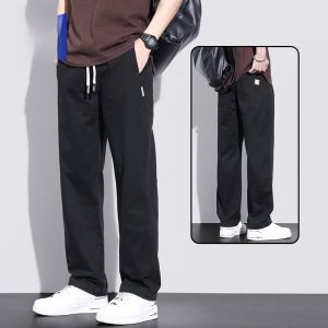 ROMON | Romon Pure Cotton Mens Casual Pants Summer Thin Loose Straight Tube Sporty Trendy Workwear Elastic Waist Long Trousers