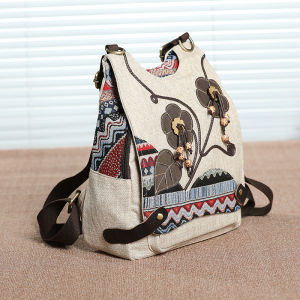 กระเป๋าสะพายไหล่คู่ Hemp ทอมือพร้อมซิปปิดความจุขนาดใหญ่กระเป๋าเป้สะพายหลังเดินทางลําลองสําหรับผู้หญิงน้ําหนักเบาอเนกประสงค์