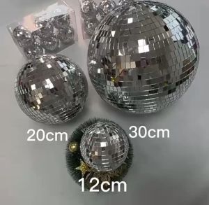 Glass Mirror Disco Ball Stage Light Mirror Disco Ball Wedding Party Christmas Ornament Decoration Rotating Sliver 10CM 15CM 20CM