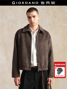 Giordano Designer Woolen Fleece Feel Casual Jacket Mens Loose Fit Turn-down Collar Coat Polyester Cotton Blend Warmth