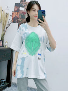 Áo Thun Cổ Tròn in Họa Tiết Nhuộm Màu Dệt Kim Thường Ngày Mùa Thu Dáng Rộng Đa Năng Cho Nam