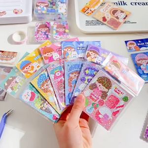 MOMO Laser Sticker DIY Guka Stickers Journalist Stickers MOMO酱雷射咕卡贴纸卡通手帐贴纸套装DIY女孩儿童咕卡贴