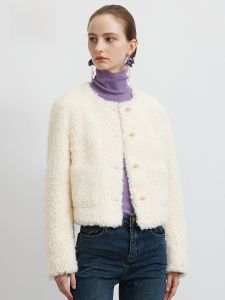 HR | French Style Short Coat HR Helene Round Neck Particle Fur Top Slimming Outerwear Polyester Fiber Long Sleeve Thickened Autumn New