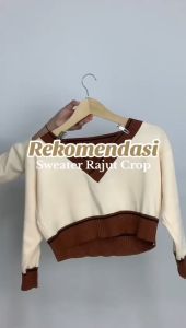 AJWShop [RT] Sweater Rajut Wanita Korea Crop Import Premium | Knit Sweater Crop | Sweater Top Knit Import | Knite Sweater | Sweater Korean | Sweater Vneck