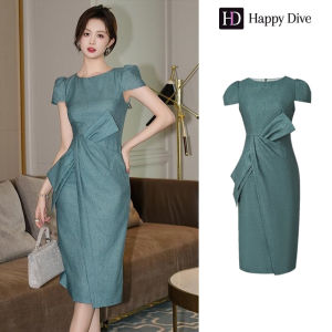 Happy Diva เดรสผู้หญิง เดรสสีเทา เดรสแขนพอง เดรสทำงาน เดรสไฮโซ เดรสวินเทจ เดรสออกงาน เดรสปาร์ตี้ ชุดราตรี 21299