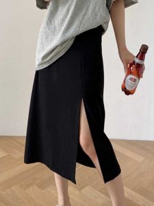 Plus Size 150.00kg Chubby Girl Skirt Womens Summer New Arrival Pear Shapes High Waist Slim Looking Slit A- line Skirt Midi Skirt