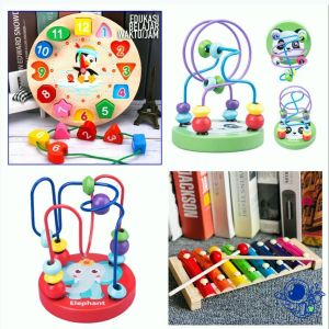 Penguin Beaded Clock/Gambang/Gambang Anak-anak Mainan/Mainan Edukasi Jalur Kawat / Mini Beads Toys /Mini Garis Permainan Labirin/Jam Kayu/Mainan Kayu