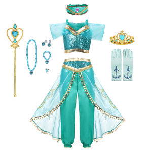 MUABABY | Jasmine Princess Dress Princess Dress Up Of Aladdin The Magic Lamp Costume Girls Birthday Party Halloween Fantasy Top Pants