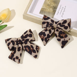 2Pcs Velvet Leopard Print Bow Hair Clips Sweet Dot Bownot Hairpins For Women Girls Kids Fashion Korean Headwear Hair Accessories