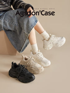Agsdon Mom Shoes Womens 2025 New Spring Thick Bottom Casual Versatile White Sneakers Sporty Boost Height Comfortable Fashion