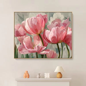 Kayou | Pink Tulips Digital Oil Painting Paint By Numbers Kit Canvas Hand Drawing Picture Home Wall Decor Art Gift for Friend Family
