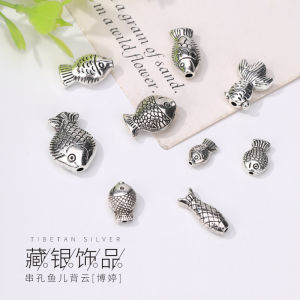 สร้อยข้อมือเงินสไตล์ฮิปฮอป DIY แฮนด์เมด ตัวต่อรูปปลา ชุบทอง ชุบเงิน อุปกรณ์ตกแต่งเครื่องประดับ เครื่องประดับแฟชั่น