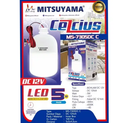 Bohlam Lampu LED DC 12V 5 Watt Aki Jepit Mitsuyama MS-7305DC Celcius