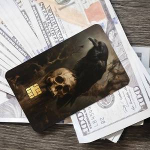 Romantic Skull & Raven Bank Credit Cards Bus Pass Stickers Cool Decoration Waterproof 4PCS Card