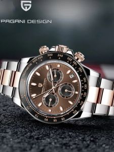 PAGANI Mens Multifunctional Sport Watch Waterproof Night Light Quartz Timer Stainless Steel Band round Face 1644
