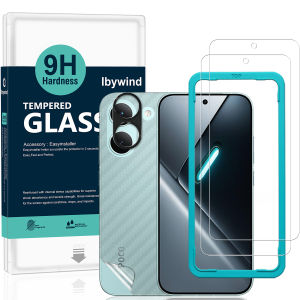 Ibywind cho Xiaomi POCO X8 Pro/Turbo 5 5G miếng bảo vệ màn hình (Gói 2 cái) với 1 cái bảo vệ ống kính kim loại 1 cái miếng phim dán sau sợi carbon phụ kiện lắp đặt dễ dàng