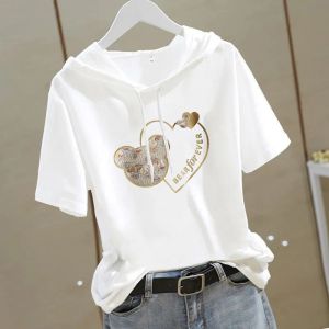 Anti-Aging Slimming Pure Cotton Short Sleeve T-Shirt Womens Loose Fit Hoodie Summer New Fashionable Top Korean Style Tee