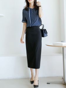 BAILUOANN | Bailuan Short Sleeve Printed Shirt Women Summer New Style Commute Contrast Color Loose Slimming Shirt Korean Version Round Neck