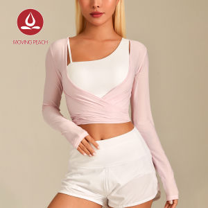เสื้อแขนยาวสำหรับใส่เล่นโยคะของผู้หญิงลายพีชขยับได้2ทางผูกไขว้ด้านบนเหนือเสื้อระบายอากาศน้ำหนักเบาโรงยิมพิลาทิสเต้นสวมใส่ทุกวัน ASQ (ใหม่)