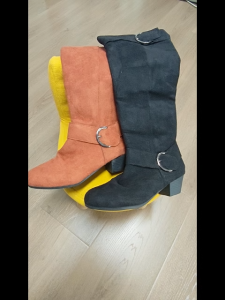 Falimottype)Size 35-40 Womens Thick Heel Boots Roman Style Long Boots Fashion School Student Shoes（add 1 size）