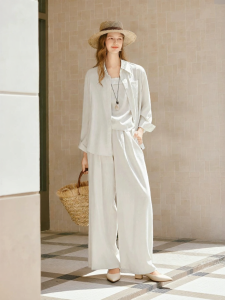 XIANGYING | Bộ Đồ Đi Làm Thoải Mái Bao Gồm Quần Rộng Áo Cardigan Và Áo Tank 3 Món