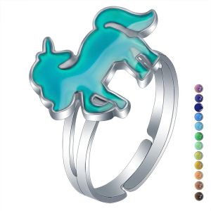 Mood Ring Unicorn Sweet One-horned Horse Temperature-sensitive Mood-changing Ring Adjustment Jewelry Vintage Rings for Women