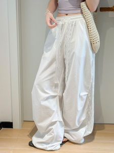 High Waist Wide Leg Pants Ladies Summer Thin Lace Patchwork Casual Paratrooper Pants Floor-Length Pants Loose Fit Trousers