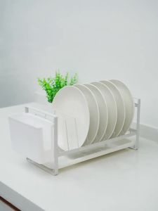 กล่องเก็บช้อนส้อม ที่วางจานชาม ที่คว่ำจานมินิมอล ของใช้ในครัว ที่คว่ำจานพร้อมถาดรอง ชั้นวางเครื่องอบแห้งจาน