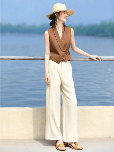 MOHANYIMEI | Linen Waist Slimming Color Block Suit Summer New Women
