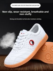 Authentic Chenjiagou Tai Chi Shoes Men Women Soft Cow Tendon Sole Genuine Leather Breathable Martial Arts Training Shoes