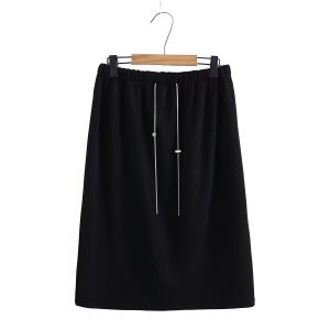 Casual Loose Half-length Skirt with Belt And Slit Elastic Waist Straight Tube Skirt for plus Size Women XH2829 Workwear Spring