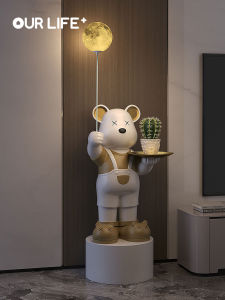 Large Lunar Lamp Bear Sculpture Living Room Decorative Accessories Moving Gift Floor Standing Luxury Resin Artwork 110cm