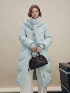 FAMANXUAN | Long Blue Duck Down Jacket Hooded