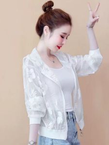 Lightweight Lace Sun Protection Clothing Summer New Korean Style Fashionable Anti-Aging Hollow Long Sleeve plus Size Short Coat