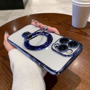 Magnetic Ring Stand Phone Case for iPhone 17 Air 16 Plus 15 14 13 12 11 Pro Max 17pro Transparent Shockproof Protective Cover