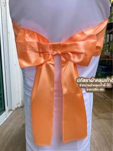 ผ้าคลุมเก้าอี้พลาสติกสีขาวสว่าง พร้อมโบว์ แพ็ค (10ผืน) เลือกสีโบว์ได้ค่ะ