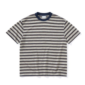 714street | Vintage Money Style Flower Yarn Stripe Short Sleeve T-Shirt