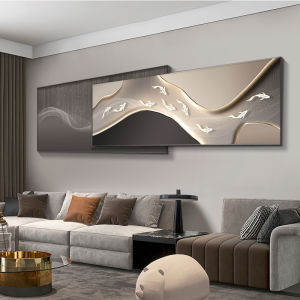 Nine Fish Pattern Living Room Decorative Painting Modern Light Luxury Mural High-End Elegant Sofa Wall Painting Crystal Porcelain Fancy