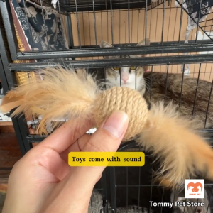 Feather Sound Sisal Ball Cat Toy Self-Play Cat Scratcher Ball Interactive Boredom Relief Pet Toy