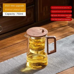 Elegant Cup Teapot One-touch Filter Walnut Wood High Temperature Resistant Full Glass Liner Tea Water Separator Cup