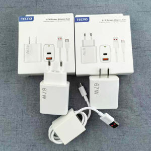 อะแดปเตอร์ชาร์จเร็ว Tecno 67W แบบ EU/US 2 พอร์ต รองรับการชาร์จเร็ว 6A พร้อมสาย Type C สำหรับ Tecno Spark Camon 40 30 20 10 Pro+ 30S Pova7