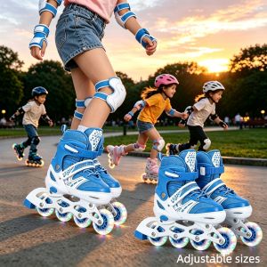 Kids Roller Skates for Boys Girls Kids 4 Sizes Adjustable Quad Skates with All Light up Wheels