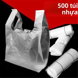 500 Cái/gói Túi Mua Sắm Bằng Nhựa Trong Suốt Có Tay Cầm Túi Đóng Gói Thực Phẩm Siêu Thị Với Nhiều Kích Cỡ Khác Nhau - 15-26cm/20-30cm/24-37cm/28-48cm