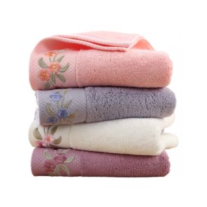 1/4/6pcs Bamboo Fiber Towel Set -Embroidery Flower Design Towels for Adults Face Towels Thick Absorbent Luxury Bathroom Towels