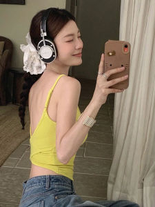 Beach Yellow Strapless Vest Women Summer One-Piece Backless Bra Integrated Inner Wear Outer Wear Base Top Baring Back Top