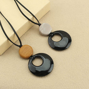 Minimalist Retro Glaze Obsidian Circle Pendant Black Rope Necklace Long Pendant New Chinese Style Grade Accessories for Women