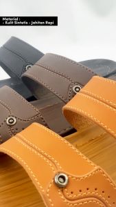 Sendal Pria Dewasa Kulit Cowok Laki Laki Casual Kasual Sandal Selop Slop Lebaran Idul Fitri Premium Terbaru